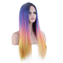 Lade das Bild in den Galerie-Viewer, Women Wig Rainbow Four-Color Dyed Gradient Long Straight Hair Fashion W516
