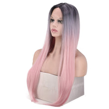 Lade das Bild in den Galerie-Viewer, Women Wig Front Lace Three-Color Gradient Mid-Length Straight Hair Headgear W413
