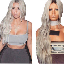Load image into Gallery viewer, Women Wig Black Gradient Gray Medium Long Curly Hair W278
