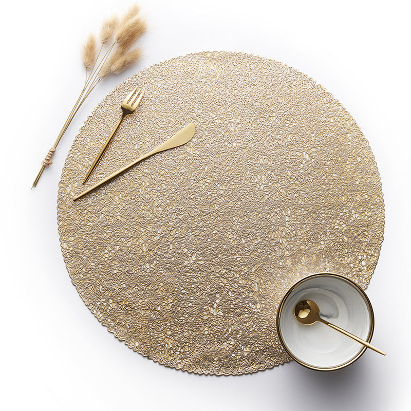 2PCs Christmas Tablecloths Thick round Gold Silver Woven Non-Slip Heat Insulation