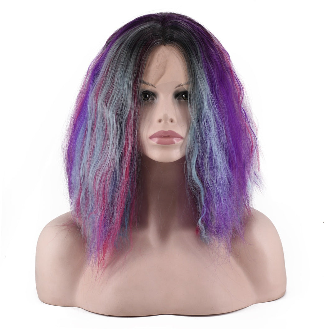 Women Wig Bangs Gradient Corn Curler Color Mid-Length Curly Hair