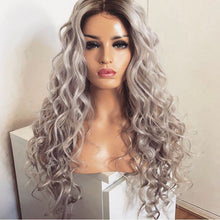 Lade das Bild in den Galerie-Viewer, Women Wig Silver Gray Center-Parted Bangs Long Roll Wave W455
