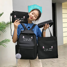 Lade das Bild in den Galerie-Viewer, Backpack Fashion Trend Four-Piece Set Contrast Color Cat Ears   Student Schoolbag
