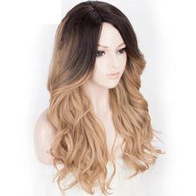 Load image into Gallery viewer, Women Wig Black Gradient Brown Medium Long Curly Hair Hair Cover
