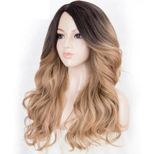 Load image into Gallery viewer, Women Wig Black Gradient Brown Medium Long Curly Hair Hair Cover
