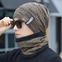 Lade das Bild in den Galerie-Viewer, Warm Winter Knit Beanie Hats Gloves Scarf Suit Men's Autumn and Winter Fleece-Lined Thickened Cold Protection Unisex

