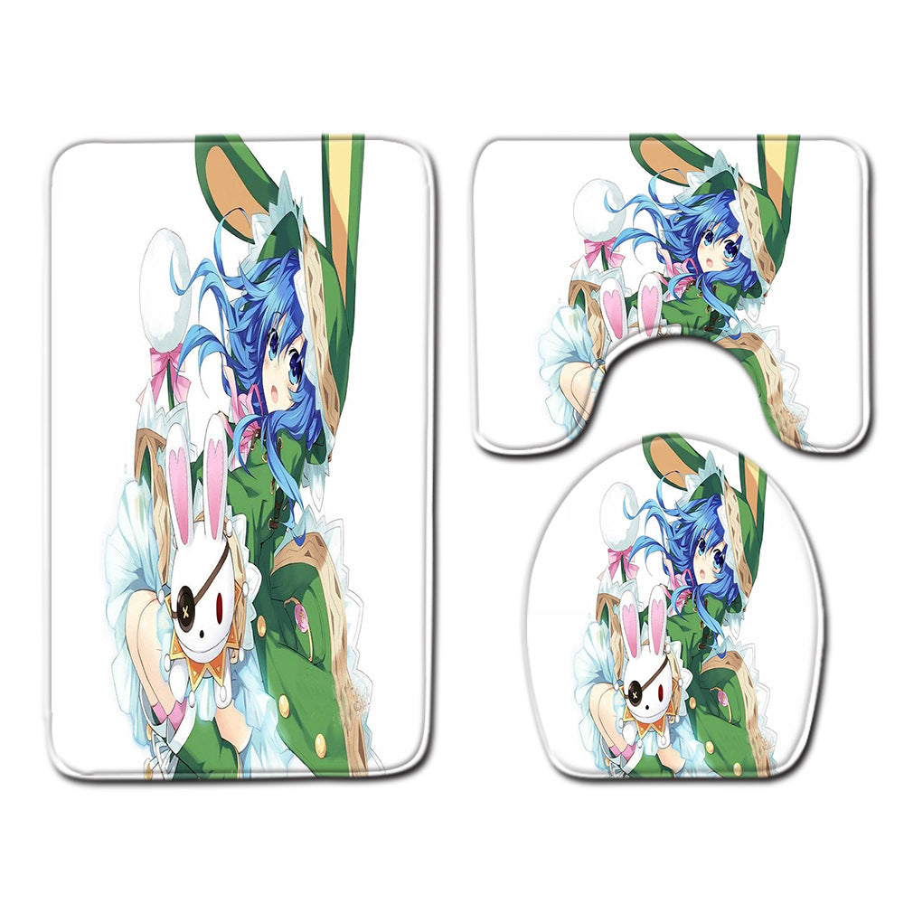 3pcs Toilet Seat Cover Pads Cartoon Anime Bathroom s Three-Piece Carpet   Set Door  Bathroom Non-Slip
