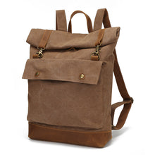 Load image into Gallery viewer, Backpack Men Crazy Horse Leather Canvas   Outdoor travel Roll Cover shoulder bag
