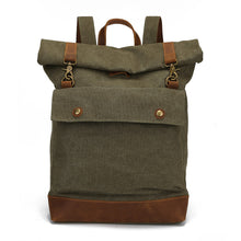 Load image into Gallery viewer, Backpack Men Crazy Horse Leather Canvas   Outdoor travel Roll Cover shoulder bag
