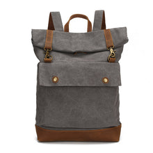 Load image into Gallery viewer, Backpack Men Crazy Horse Leather Canvas   Outdoor travel Roll Cover shoulder bag

