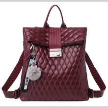 Lade das Bild in den Galerie-Viewer, Simple Fashion Soft Leather Embroidery Thread Rhombus Travel Street Big Female Student Schoolbag
