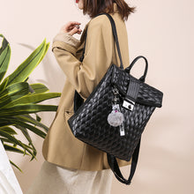 Lade das Bild in den Galerie-Viewer, Simple Fashion Soft Leather Embroidery Thread Rhombus Travel Street Big Female Student Schoolbag
