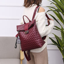 Lade das Bild in den Galerie-Viewer, Simple Fashion Soft Leather Embroidery Thread Rhombus Travel Street Big Female Student Schoolbag
