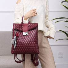 Lade das Bild in den Galerie-Viewer, Simple Fashion Soft Leather Embroidery Thread Rhombus Travel Street Big Female Student Schoolbag
