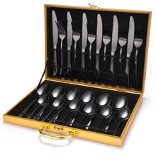 Lade das Bild in den Galerie-Viewer, 304 Stainless Steel Flatware Sets Rose Gold 6 Groups 24 Pieces Set Knife, Fork and Spoon Wooden Box Gift Box
