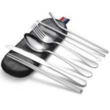 Lade das Bild in den Galerie-Viewer, 304 Stainless Steel Flatware Sets Portable Tableware Set of Suit 7 Spork Chopsticks Straw Cleaning Brush
