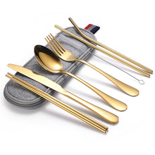 Lade das Bild in den Galerie-Viewer, 304 Stainless Steel Flatware Sets Portable Tableware Set of Suit 7 Spork Chopsticks Straw Cleaning Brush
