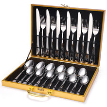 Lade das Bild in den Galerie-Viewer, 304 Stainless Steel Flatware Sets Rose Gold 6 Groups 24 Pieces Set Knife, Fork and Spoon Wooden Box Gift Box
