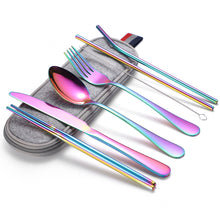 Lade das Bild in den Galerie-Viewer, 304 Stainless Steel Flatware Sets Portable Tableware Set of Suit 7 Spork Chopsticks Straw Cleaning Brush
