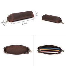 Lade das Bild in den Galerie-Viewer, Retro Leather Brown Pencil Case Single Zipper Simple Stationery Case
