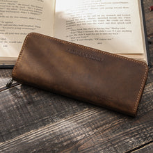 Load image into Gallery viewer, Vintage Brown Leather Pencil Case Square Zipper Pencil Box
