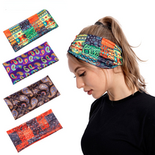 Load image into Gallery viewer, 3PCs Fashion Printing Stretch Hair Band, Colorful Geometric Wide-Brimmed Sports Headband
