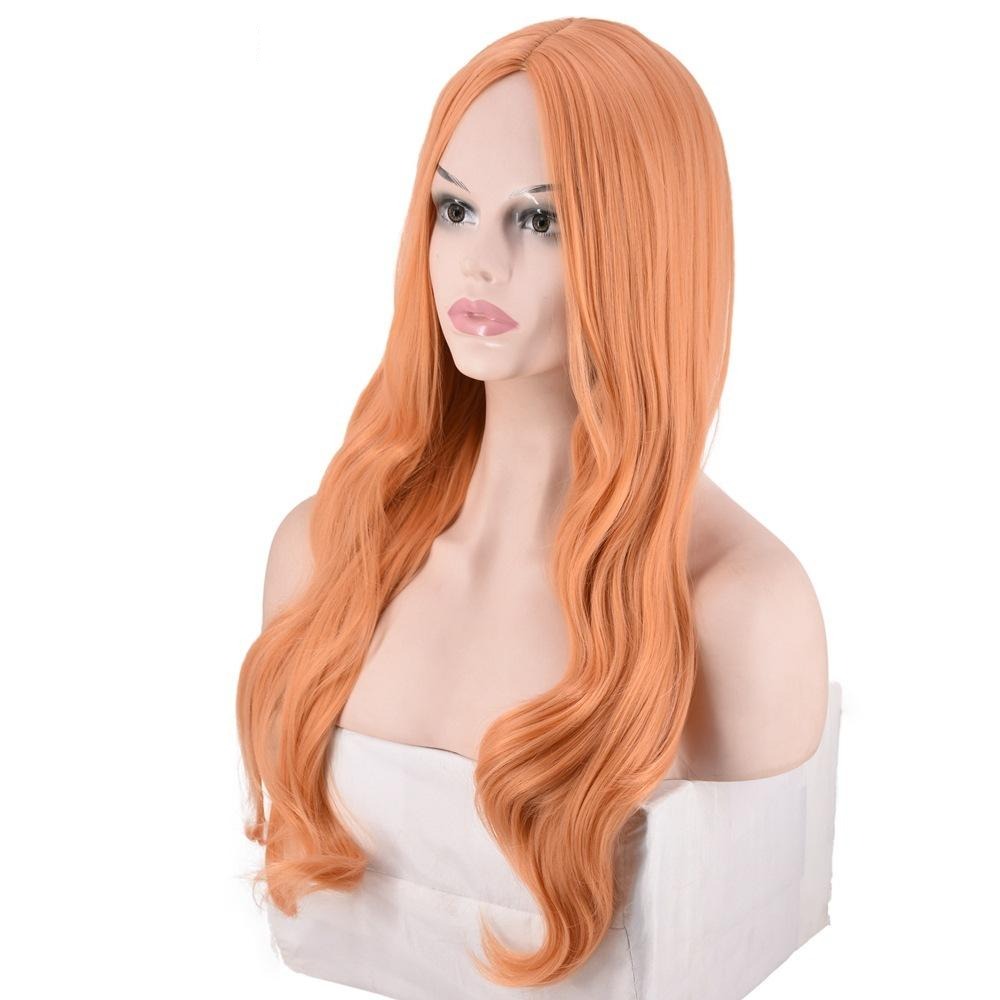 Women Wig Medium Long Curly Hair Big Wave Solid Color Head Cover W170