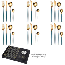 Lade das Bild in den Galerie-Viewer, 304 Stainless Steel Flatware Sets 24 Piece Gold Plated Cutlery Spoon Gift Box Set
