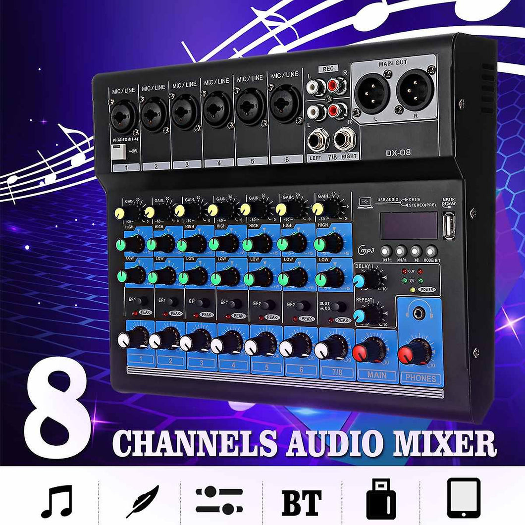 Karaoke Systems 8 Channel Sound Mixer Console 48v Digital Microphone