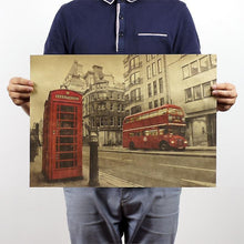 Load image into Gallery viewer, Magazines Newspapers London Bus And Telephone Booth Vintage Kraft Paper Poster
