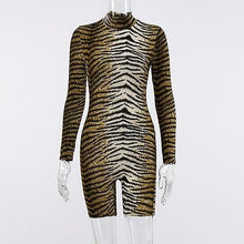 Lade das Bild in den Galerie-Viewer, Jumpsuits Rompers Women High Neck Sexy Leopard Printed Short Ropmer
