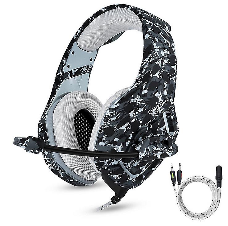 GRAY Camouflage 3.5mm Gaming Headset Mic LED Headphones For PC Laptop PS4 AZ15274