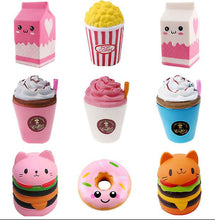Lade das Bild in den Galerie-Viewer, 2Pcs Yellow cat cup Antistress Relief Squishy toy, Hamburger,French fries, Milk tea, Burgers,Cake
