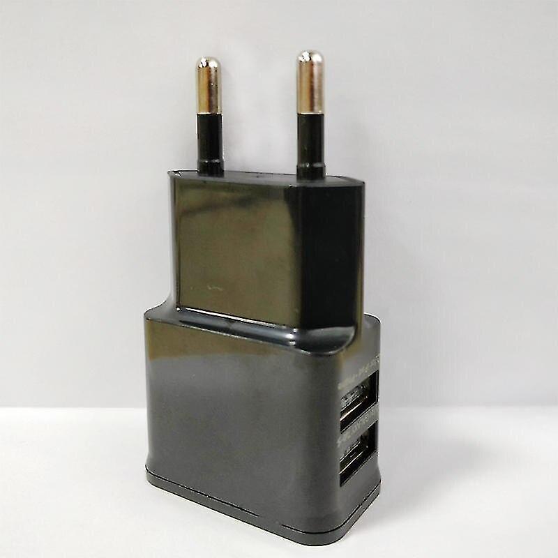 2Pcs 2-port eu plug black Ac-dc, 5V 2A US/EU Plug Mobile Phone Power Adapter With Double Port AZ12638