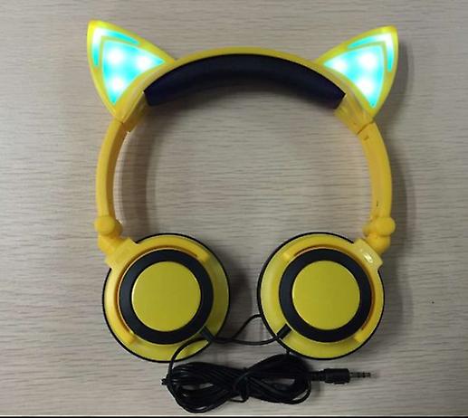 yellow Children's Cat Ears Head-mounted Luminous Foldable Mobile Phone Music Headset AZ13622