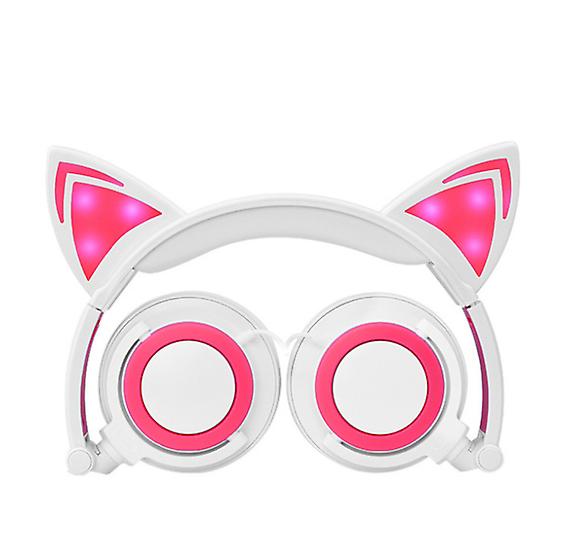 white and pink Children's Cat Ears Head-mounted Luminous Foldable Mobile Phone Music Headset AZ13621