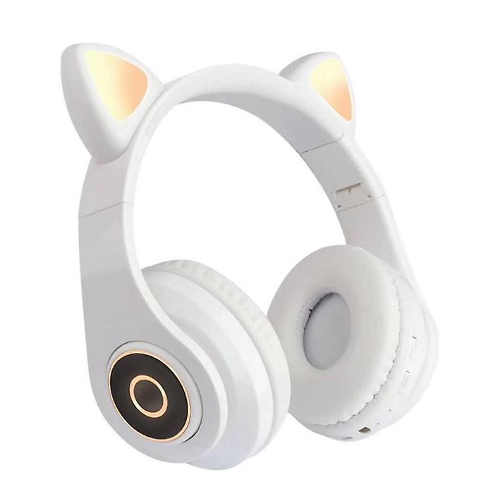 white Colorful luminous cat ear wireless bluetooth headset With Hi Fi Stereo AZ19013