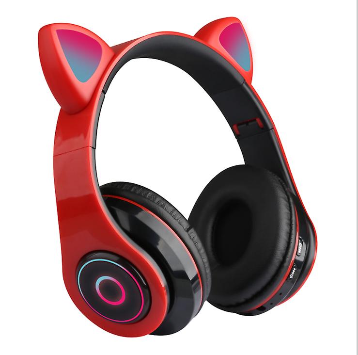 red Colorful luminous cat ear wireless bluetooth headset With Hi Fi Stereo AZ19012