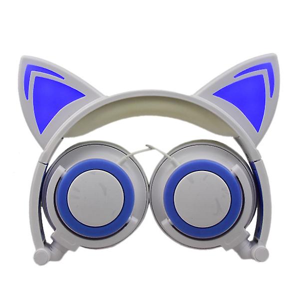 white and blue Children's Cat Ears Head-mounted Luminous Foldable Mobile Phone Music Headset AZ13619