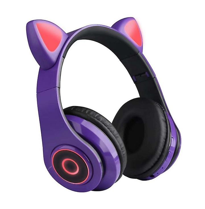 purple Colorful luminous cat ear wireless bluetooth headset With Hi Fi Stereo AZ19011