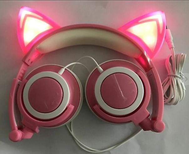 pink and white Children's Cat Ears Head-mounted Luminous Foldable Mobile Phone Music Headset AZ13617