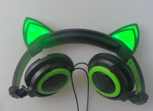 green Children's Cat Ears Head-mounted Luminous Foldable Mobile Phone Music Headset AZ13614