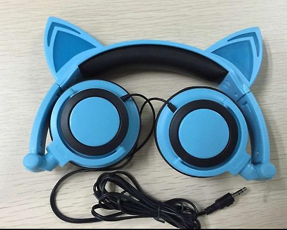 blue Children's Cat Ears Head-mounted Luminous Foldable Mobile Phone Music Headset AZ13612