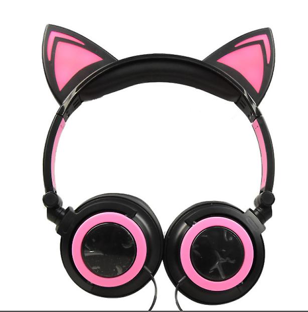 black and red Children's Cat Ears Head-mounted Luminous Foldable Mobile Phone Music Headset AZ13611