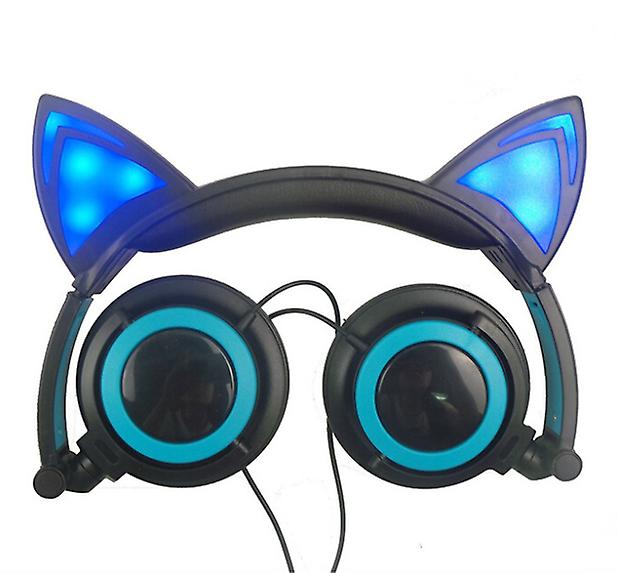 black and blue Children's Cat Ears Head-mounted Luminous Foldable Mobile Phone Music Headset AZ13610