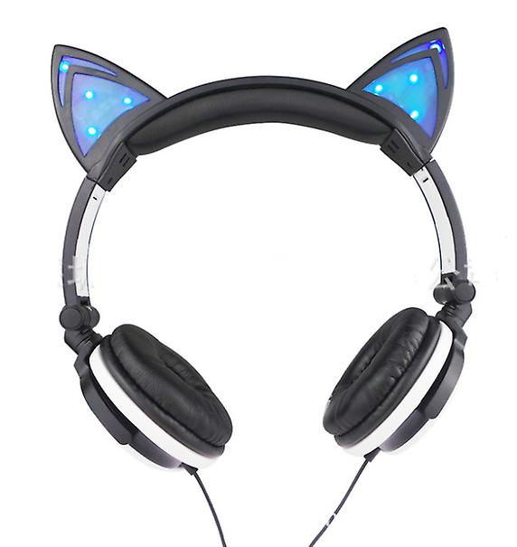 black Children's Cat Ears Head-mounted Luminous Foldable Mobile Phone Music Headset AZ13609