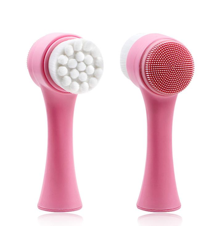 2Pcs Wavelet dot pink handle Double Side Facialcleansing Brush - Face Exfoliating, Massage, Silicone facial cleansing brush AZ21155