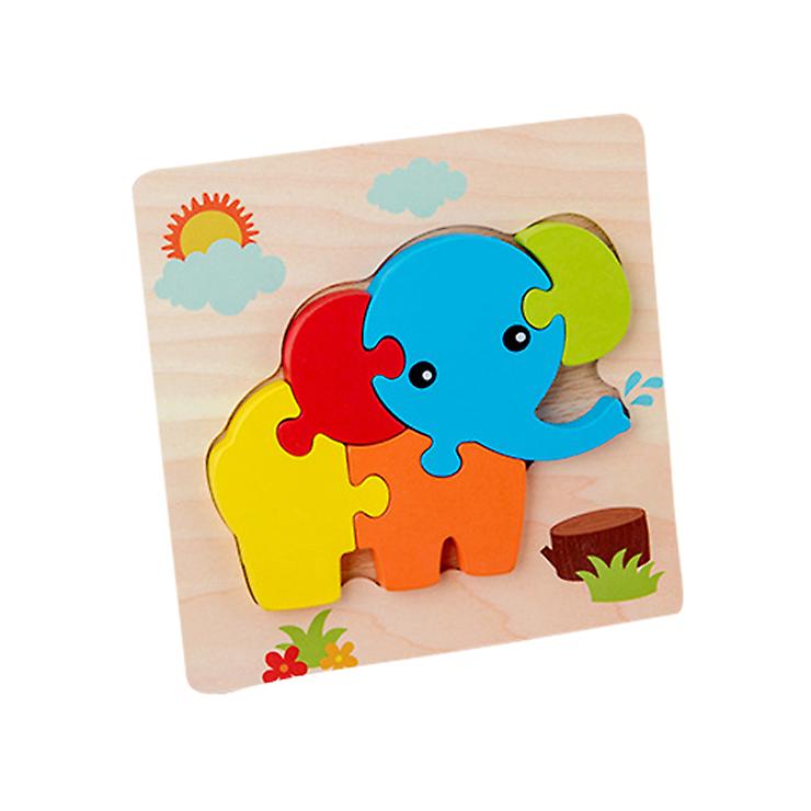 2Pcs Elephant Children's wooden 3D geometric puzzle, baby early education jigsaw puzzle building block educational toy AZ12283
