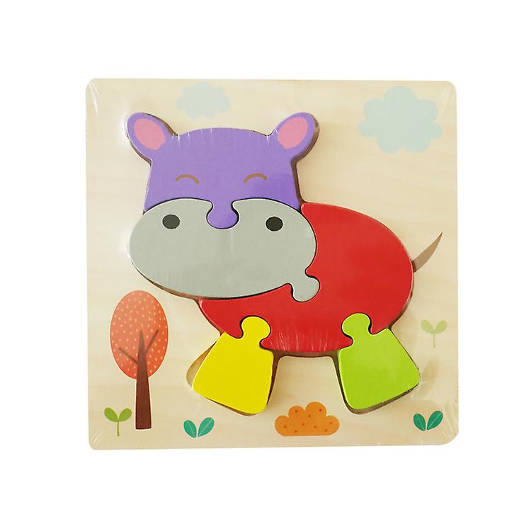 2Pcs hippo Children's wooden 3D geometric puzzle, baby early education jigsaw puzzle building block educational toy AZ12292