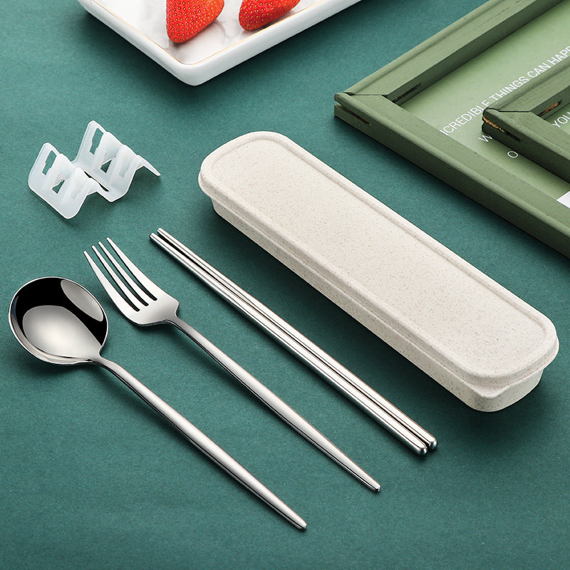 304 Stainless Steel Flatware Sets 3PCs Travel Student Portable Tableware Lunch Box Fork Spoon and Chopsticks